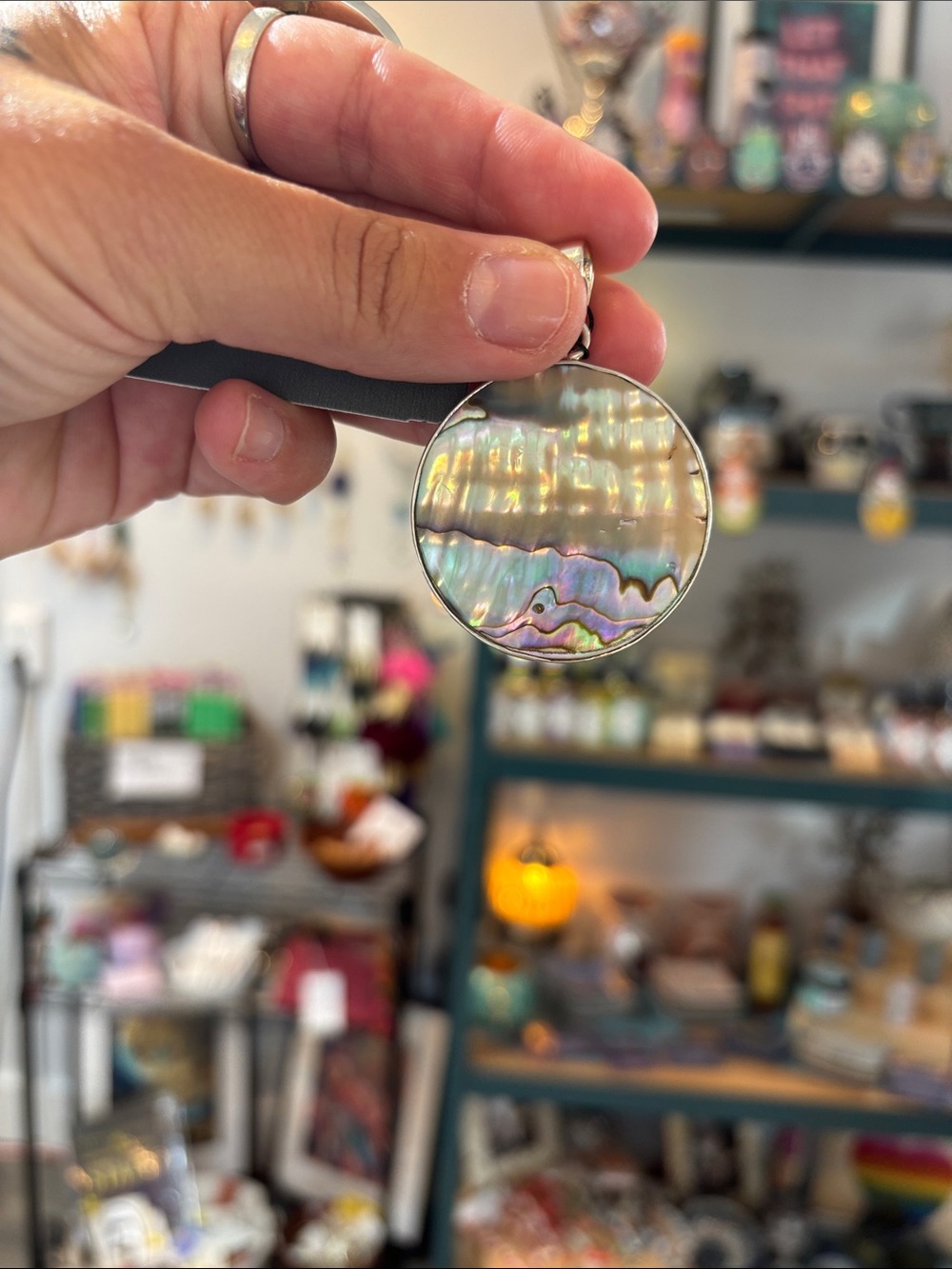 Charles Albert Iridescent Abalone Round Pendant Necklace